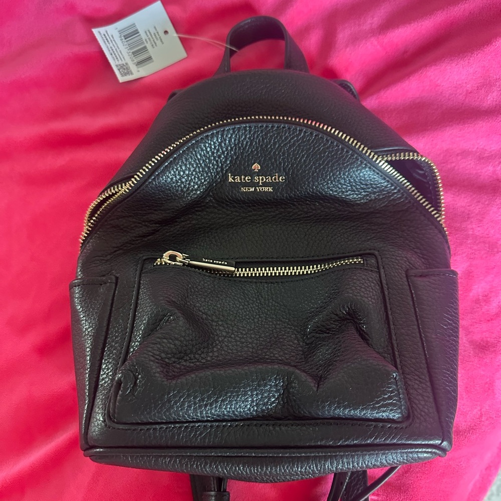 kate spade black pebbled leather mini backpack with gold hardware